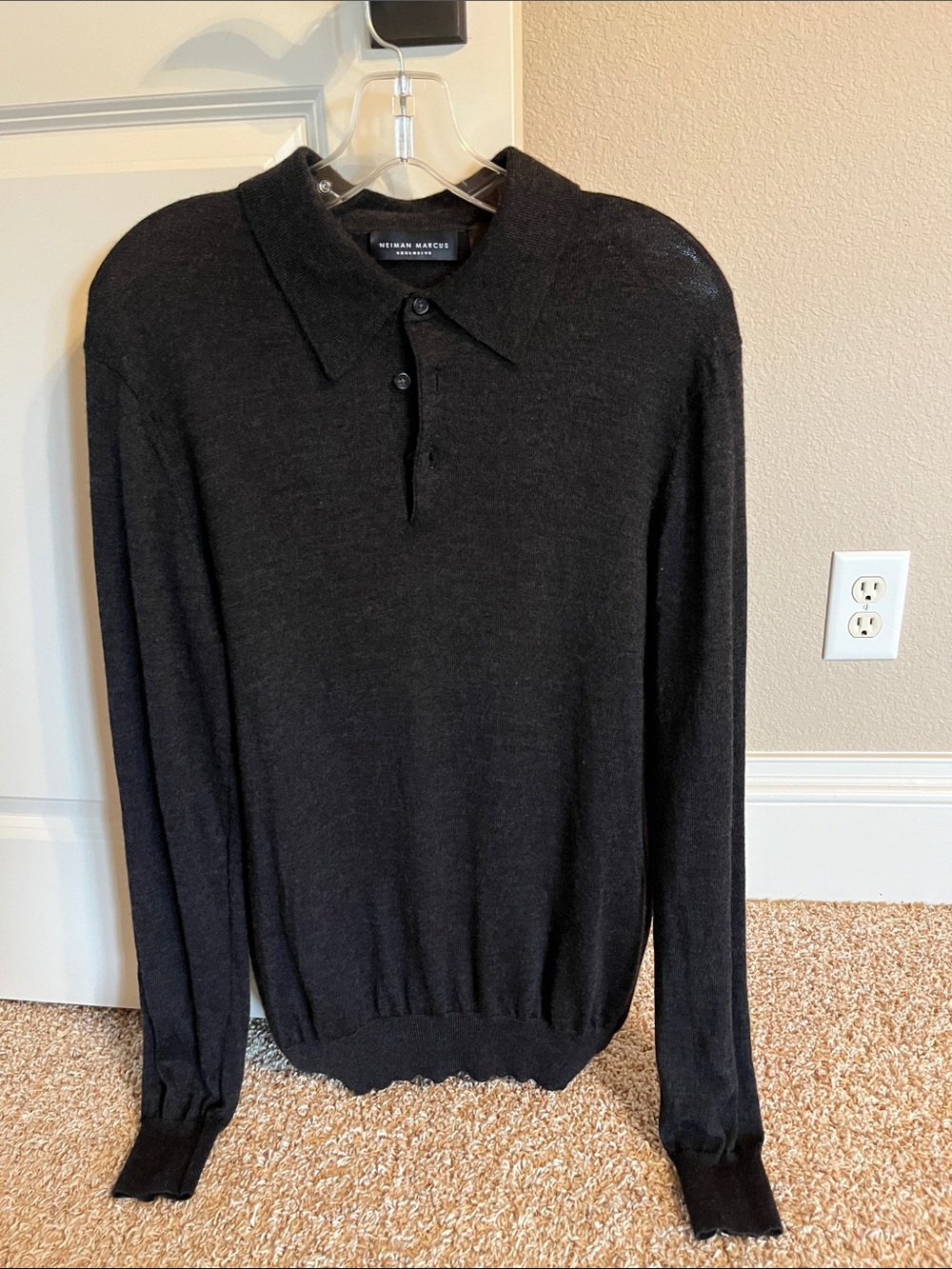Neiman Marcus Men's Black V-Neck Polo Sweater